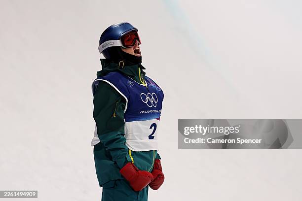 Scotty James of Team Australia celebrates after competing in run two of the Men's Snowboard Halfpipe final on day seven of the Milano Cortina 2026...