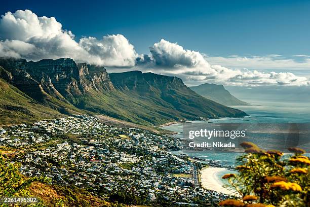 cape town view from lions head over camps bay - camps bay stock pictures, royalty-free photos & images