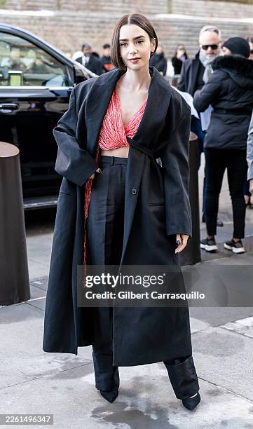 Actress Lily Collins attends Calvin Klein fashion show during New York Fashion Week on February 13, 2026 in New York City.