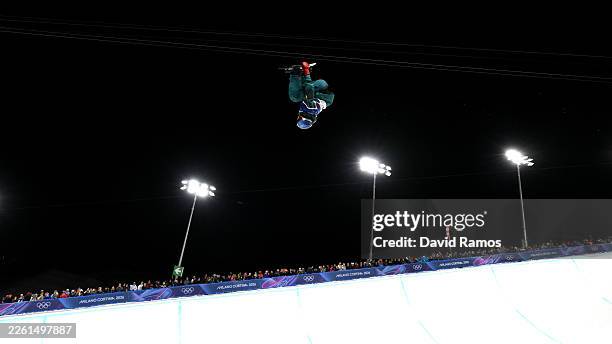 Scotty James of Team Australia competes in the Men's Snowboard Halfpipe final on day seven of the Milano Cortina 2026 Winter Olympic games at Livigno...