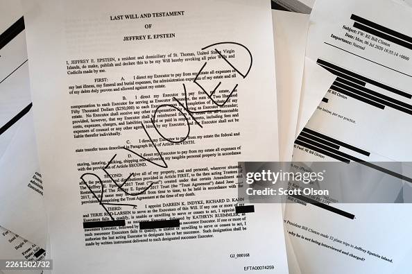 Epstein Files Text.pdf In this photo illustration, printouts from the Epstein files released ...