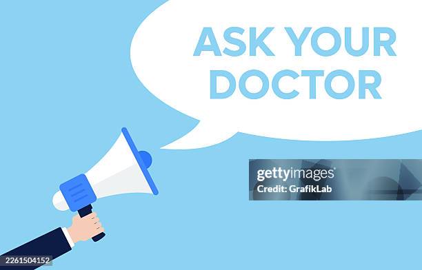 hand holding megaphone calling to ask your doctor - stroke patient support stock illustrations