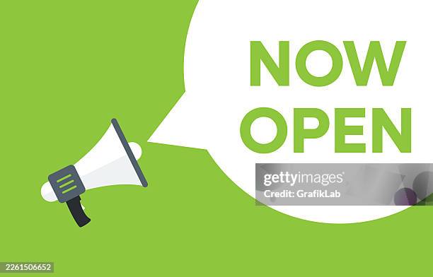 megaphone announcing now open - restaurant opening stock illustrations