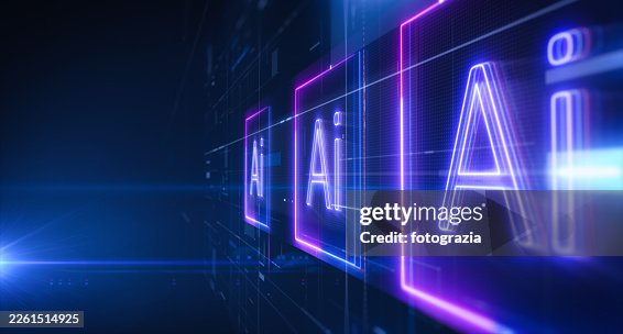 Futuristic Artificial Intelligence Interface with Glowing AI Text Futuristic Artificial Intelligence Interface with Glowing AI Text