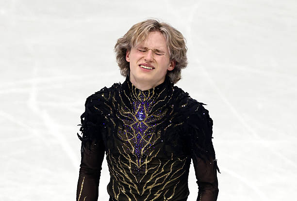 Ilia Malinin of Team United States reacts after competing in the Men Single Skating on day seven of the Milano Cortina 2026 Winter Olympic games at...