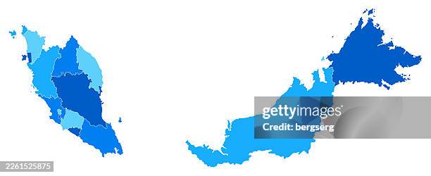 malaysia blue map with country regions. vector illustration - map ui stock illustrations