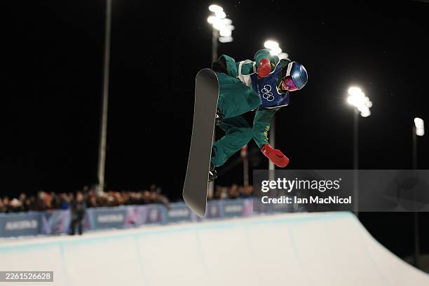 Scotty James of Team Australia competes in the Men's Snowboard Halfpipe on day seven of the Milano Cortina 2026 Winter Olympic games at Livigno Snow...