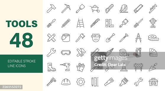 Construction tools icon set. Editable line icons. Vector illustration. Construction tools icon set. Editable line icons. Vector illustration.