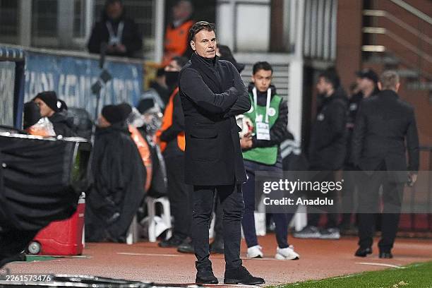 Fatih Karagumruk head coach Aleksandar Stanojevic watches the warm-up ahead of the Turkish Super Lig Week 22 match between Kasimpasa and...