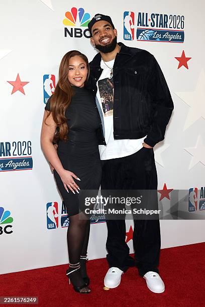Jordyn Woods and Karl-Anthony Towns attend the Los Angeles Clippers & Comcast NBCUniversal's NBA All-Star Legendary Tip-Off Celebration at Los...