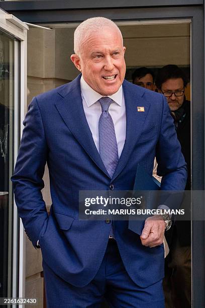 Ambassador to Belgium Bill White leaves after a meeting at the office of the Foreign Affairs department of the Federal Government in Brussels on...