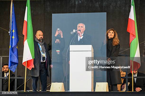 Reza Pahlavi and his wife Yasmine Pahlavi arrived at the demonstration. He is a political dissident and the son of Mohammad Reza Pahlavi, the deposed...
