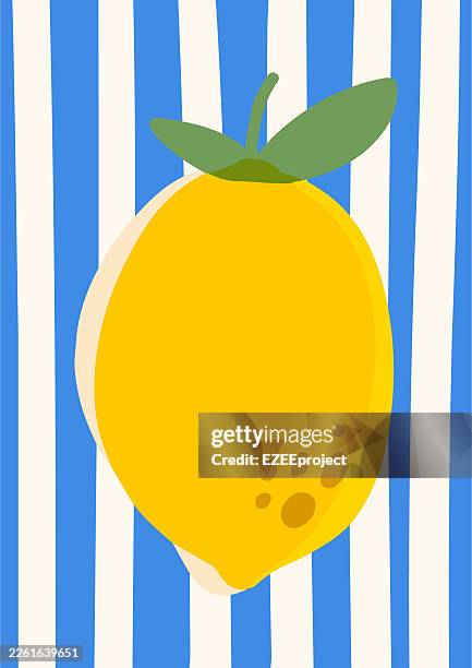 yellow lemon fruit on striped blue background - lemon fruit stock illustrations