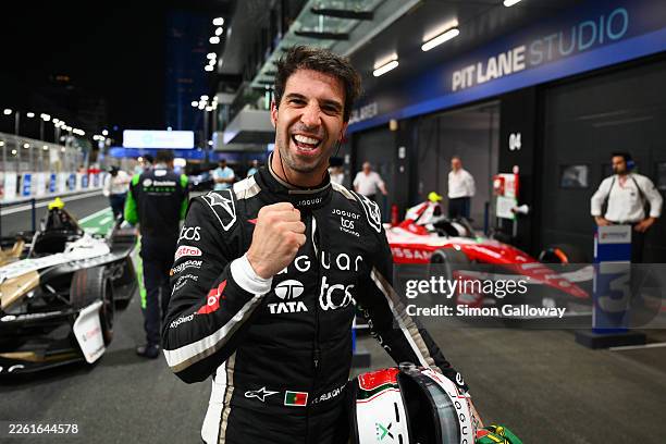 Race winner Antonio Felix da Costa of Portugal and Jaguar TCS Racing celebrates in parc ferme during the Jeddah E-Prix, Round 5 of the 2026 FIA...