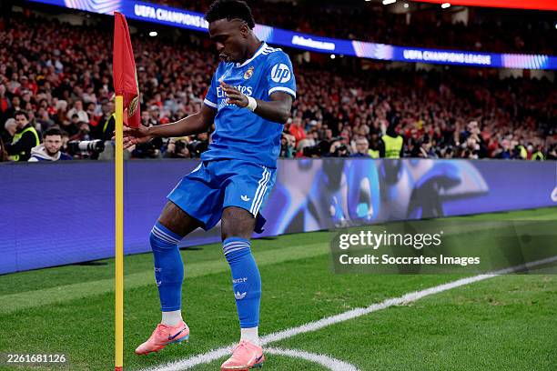 Vinicius Junior of Real Madrid celebrates 0-1 during the UEFA Champions League match between Benfica v Real Madrid at the Estadio Da Luz on February...