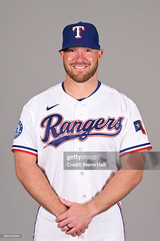 Texas Rangers Reporters Bullpen coach Colby Suggs of the Texas Rangers poses for a photo ...