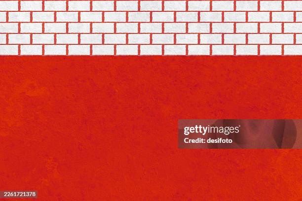 white and vibrant red bordered divided brick wall vector background with checked pattern design at the top and edge plain blank bottom for empty blank copy space - whitewashed brick stock illustrations