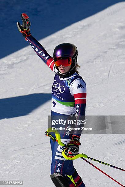 Mikaela Shiffrin of Team United States competes during the Women's Slalom Run on day twelve of the Milano Cortina 2026 Winter Olympics at Tofane...