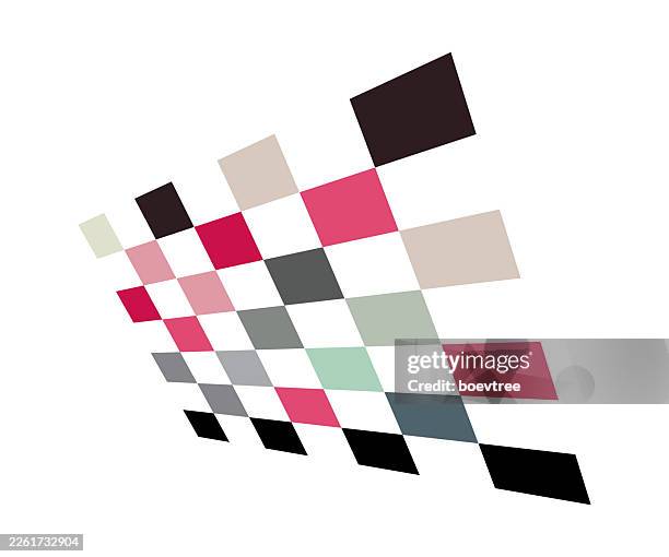 perspective colorful chess board checked flag element design on white background - solid colour block stock illustrations