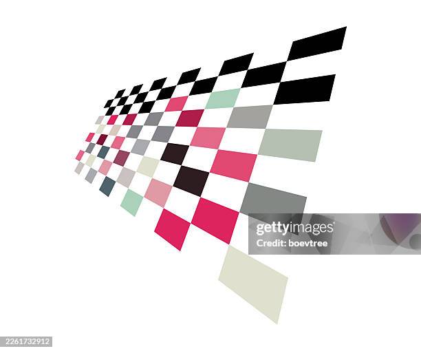 perspective colorful chess board checked flag element design on white background - solid colour block stock illustrations