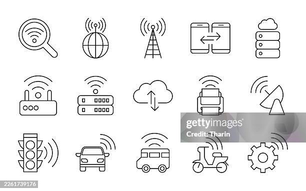 wireless technology concept icon set - data stream stock illustrations