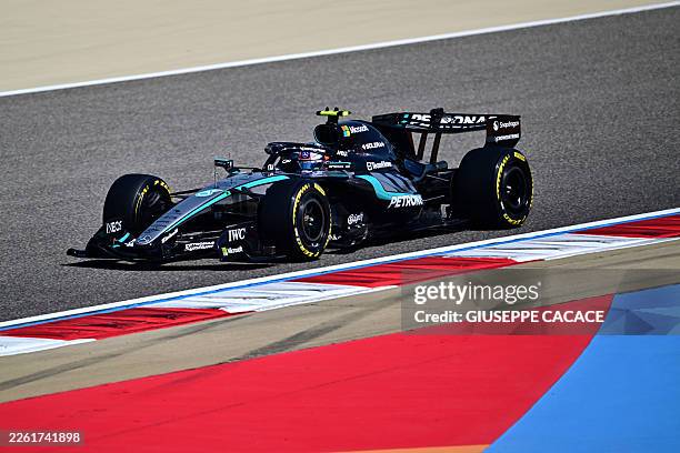 Mercedes' Italian driver Kimi Antonelli drives on the first day of the Formula One pre-season testing at the Bahrain International Circuit in Sakhir...