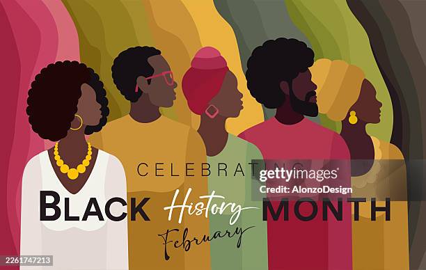 black history month celebration – diverse cultural portraits in modern flat vector style - afro stock illustrations