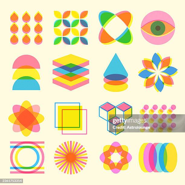 illustrations, cliparts, dessins animés et icônes de éléments de design de style risographe vectoriel abstrait - prism