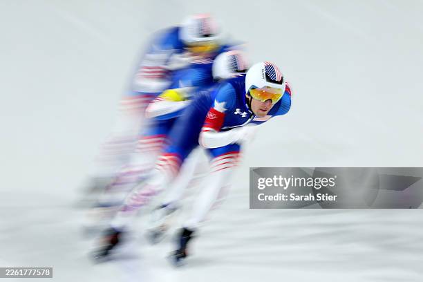 Casey Dawson of Team United States competes during the quarterfinals of the Speed Skating Men's Team Pursuit on day nine of the Milano Cortina 2026...
