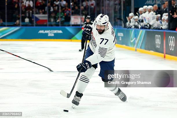 Sacha Treille of Team France scores a goal in the third period during the Men's Preliminary Group A match between Canada and France on day nine of...