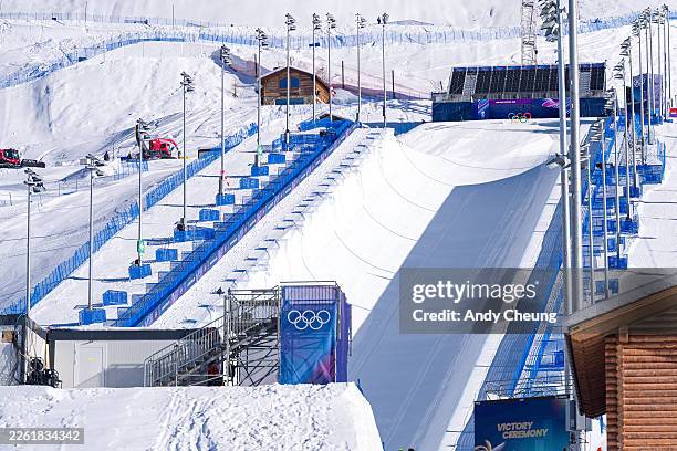 General view of the halfpipe course on day nine of the Milano Cortina 2026 Winter Olympic games at Livigno Snow Park on February 15, 2026 in Livigno,...