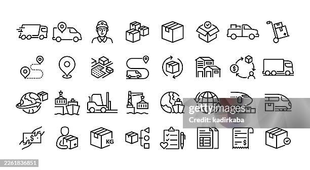 delivery elements line icon set. group of object. - wish list stock illustrations