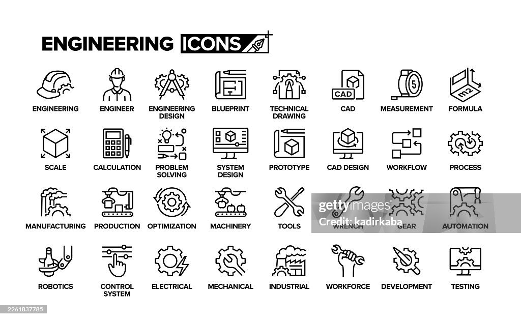 Engineering Line Icon Set. Group Of Object.