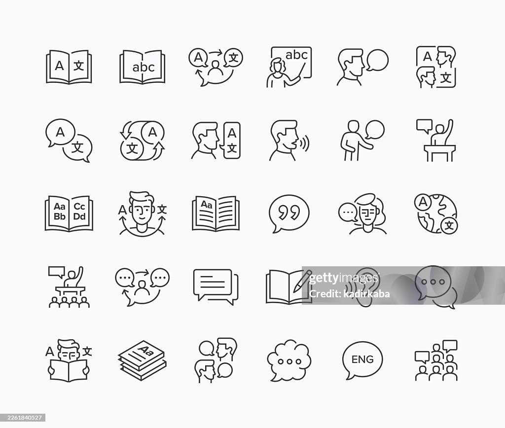 Thin Language Line Icon Set · 30 Icons