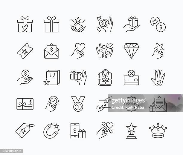 thin loyalty program line icon set · 30 icons - loyalty stock illustrations