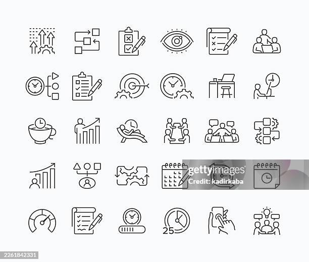 thin productivity line icon set · 30 icons - progress bar stock illustrations