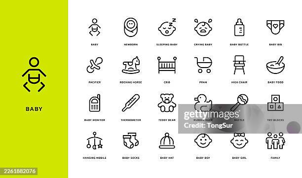 baby line icons - crying newborn stock illustrations