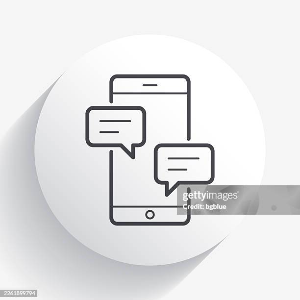 smartphone with chat bubbles. icon on circle button with long shadow - iphone text message screen stock illustrations