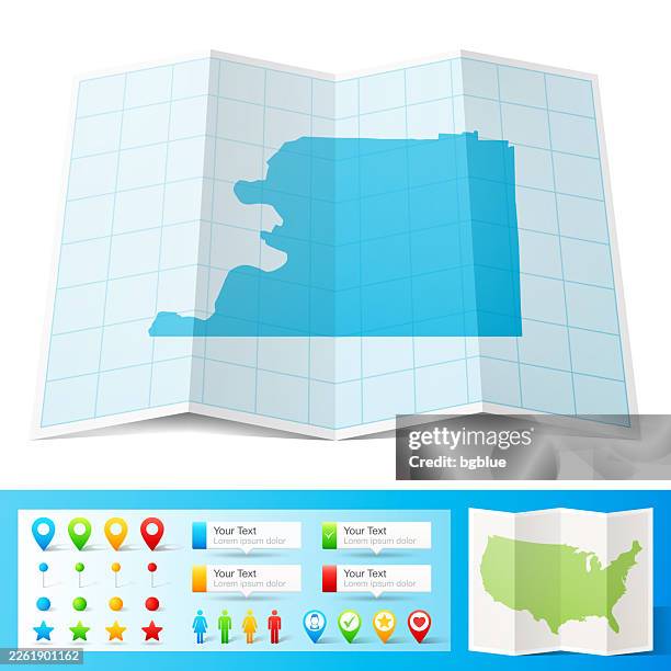 shelby county, tennessee map with location pins on white background - folded map stock illustrations