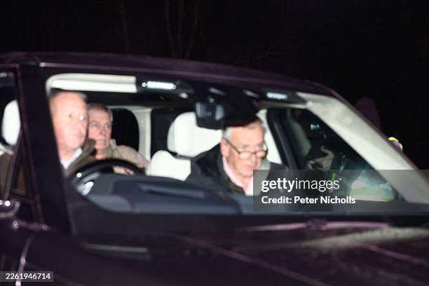 Andrew Mountbatten-Windsor is seen returning after leaving police custody, following his arrest on February 19, 2026 in Sandringham, Norfolk. Andrew...
