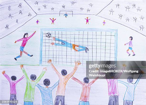 naive illustration, soccer game with stadium and audience - soccer empty stadium stock illustrations