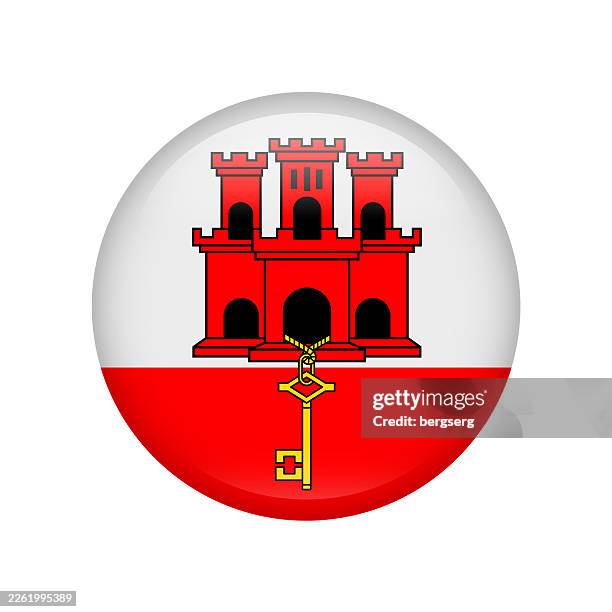 gibraltar flag. round glossy icon. vector badge, button, sign, illustration - gibraltar stock illustrations