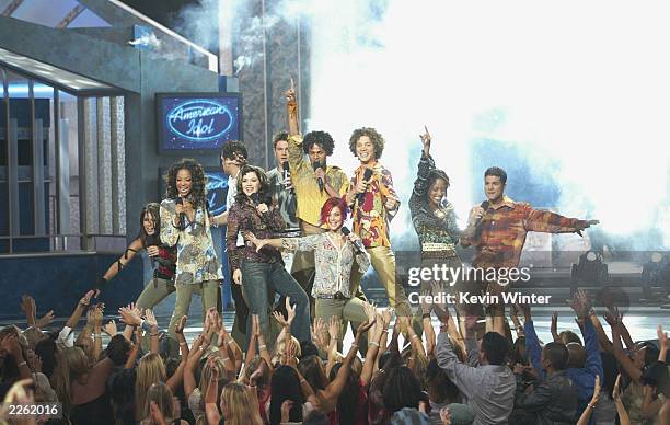 The cast of American Idol at FOX-TV's "American Idol" finale at the Kodak Theatre in Hollywood, Ca. Wednesday, Sept. 4, 2002. Photo by Kevin...