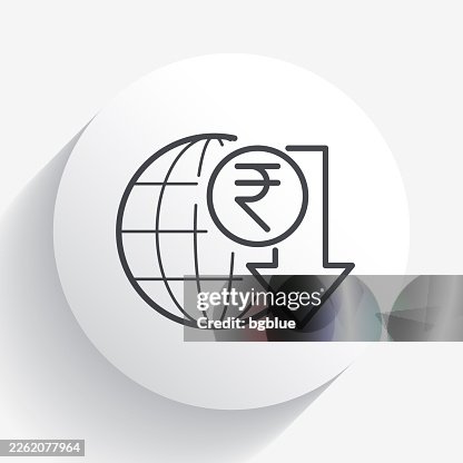 Indian rupee rate decrease. Icon on circle button with long shadow Indian rupee rate decrease. Icon on circle button with long shadow
