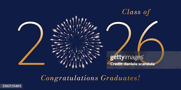 2026 - graduate greeting card with fireworks. - congratulations blue background stock illustrations