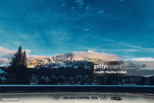 Sophia Kirkby and Chevonne Forgan of Team United States compete in the Women's Doubles Run 1 on day five of the Milano Cortina 2026 Winter Olympic...