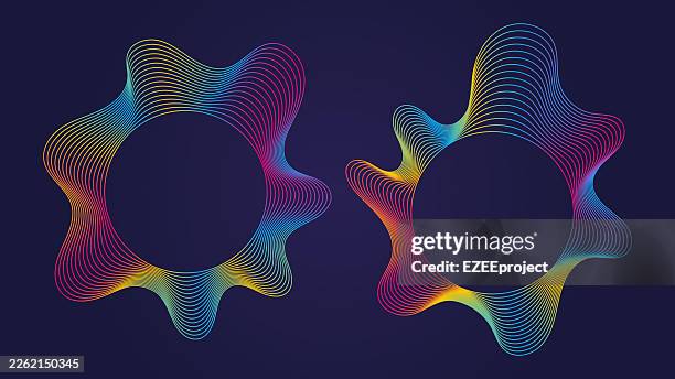 abstract wave frame with colorful rainbow lines. modern circular wave pattern with vibrant gradients. dynamic sound wave circle border for audio concept - rainbow circle stock illustrations