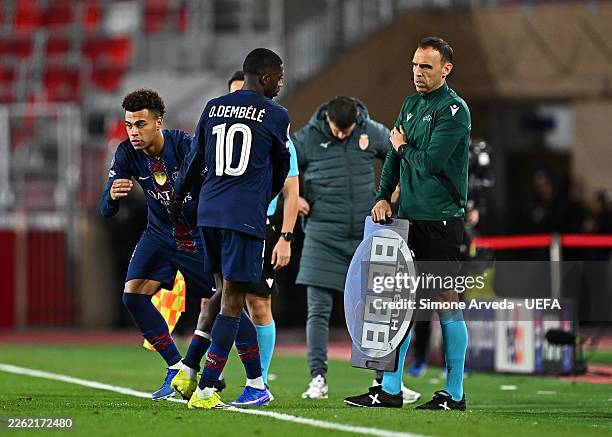 Ousmane Dembele of Paris Saint-Germain is substituted off, replaced by Desire Doue during the UEFA Champions League 2025/26 League Knockout Play-off...