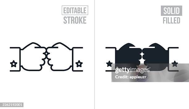 politicians battling by bumping fists- editable stroke and solid icons - fist bump stock illustrations
