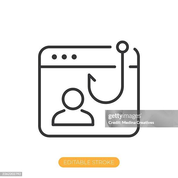 phishing attack icon. editable stroke thin line icon - scanning documents mobile stock illustrations